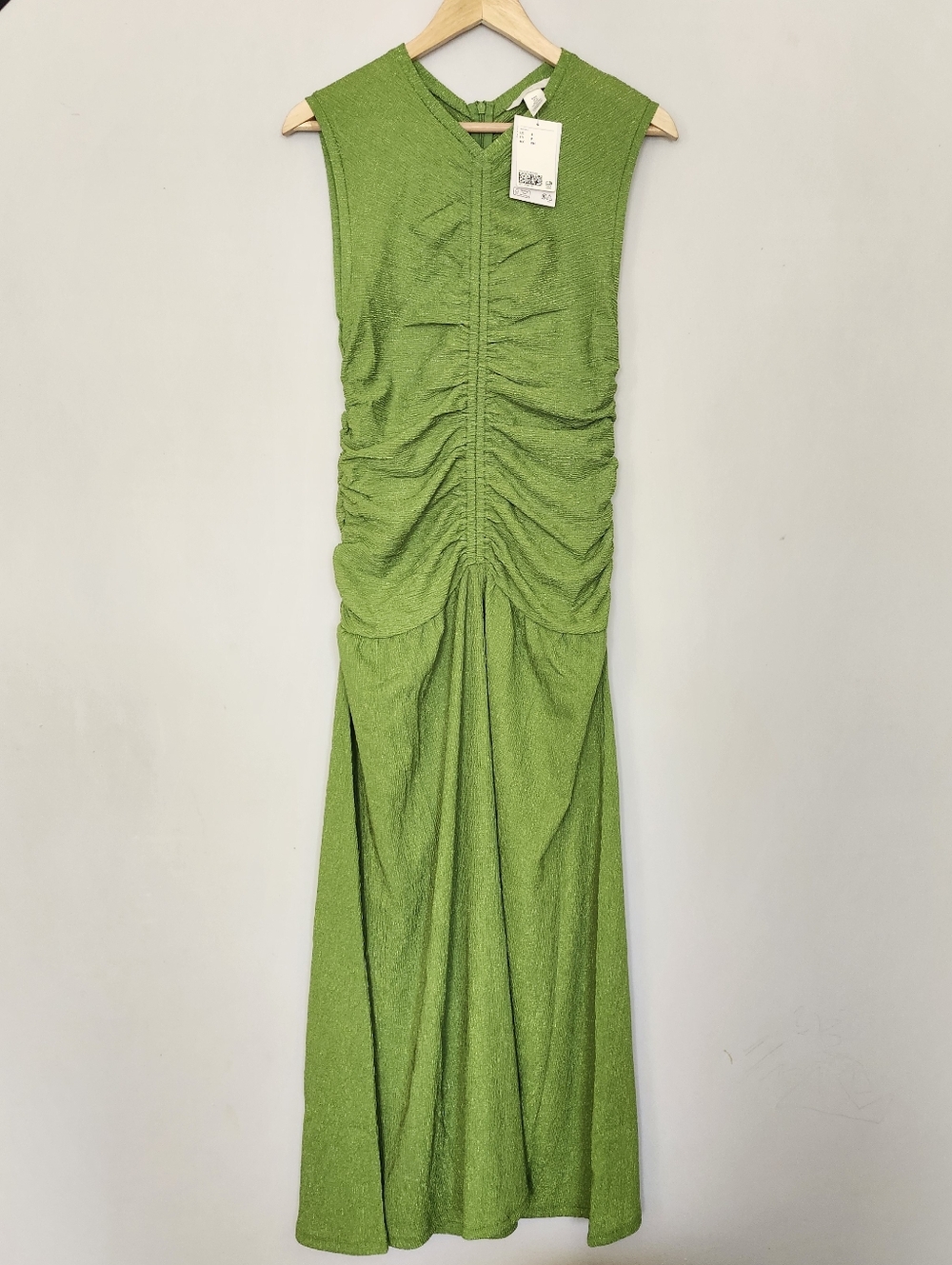 H&M Chartreuse Ribbed Drop Waist Dress Size S